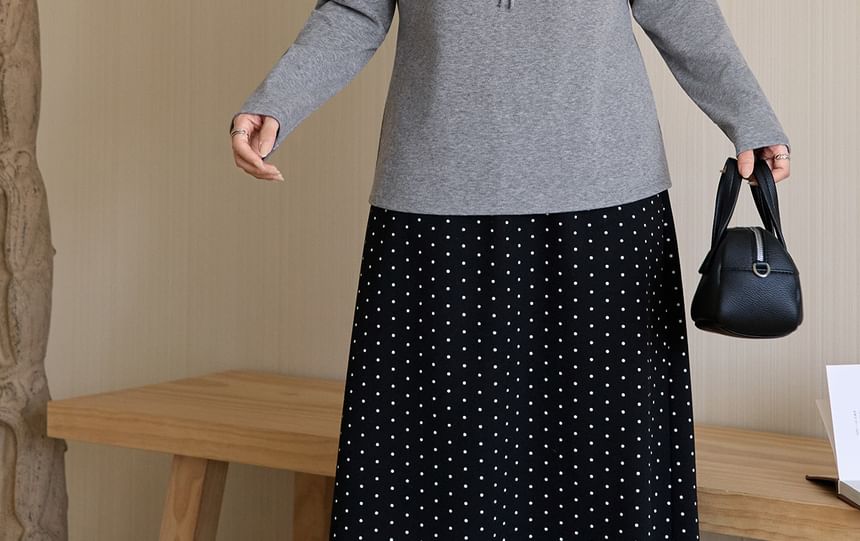 Mock Two-Piece Long-Sleeve Square Neck Lace Trim Tie Front Tee