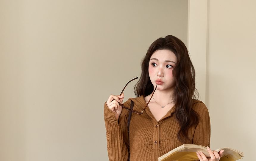 Long-Sleeve Sailor Collar Plain Ruched Midi Shift Knit Dress