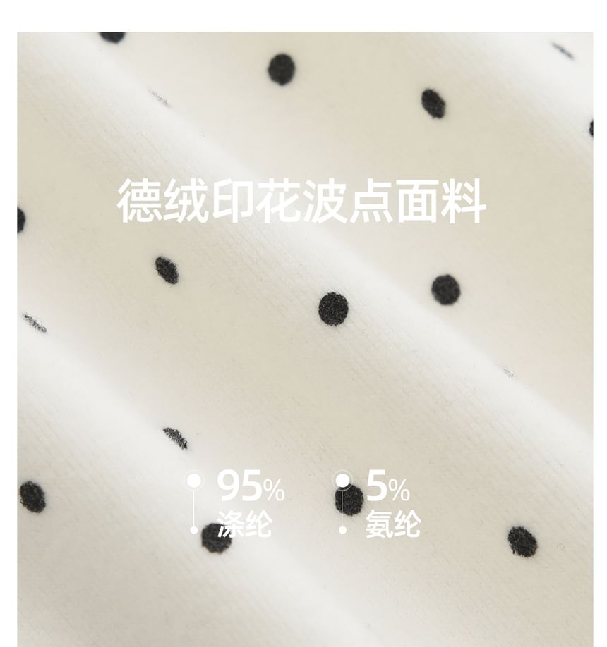 Long-Sleeve Scoop Neck Dotted Ruffle Hem Tie Front Tee