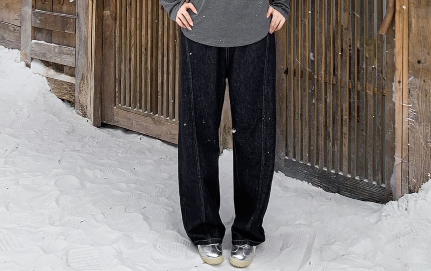 Long-Sleeve Mock Neck Glitter Ruched Tee