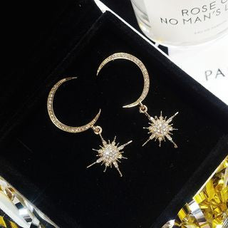 Star and Drop Moon Earring Rhinestone