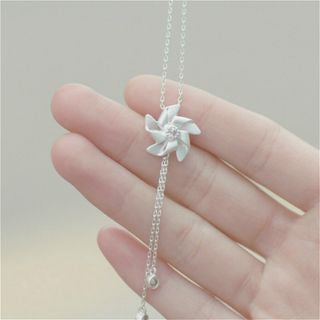 Silver Windmill Rhinestone Necklace Sterling 925 Pendant
