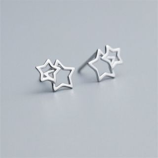 Earring Sterling 925 Silver Double Star