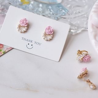 Stud Floral Faux Earring Alloy Pearl