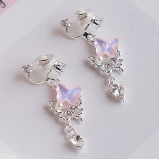 Clip-On Earring Butterfly Rhinestone Pearl Faux / Drop
