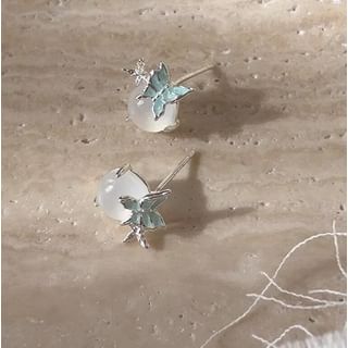 Enamel Butterfly Cabochon Stud Earring