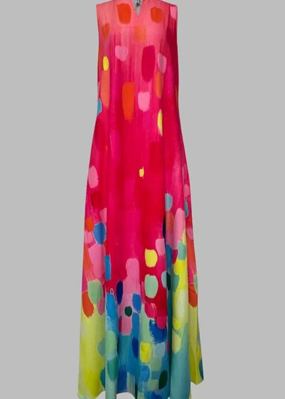 Rotes bedrucktes ärmelloses Maxikleid mit V-Ausschnitt für Damen