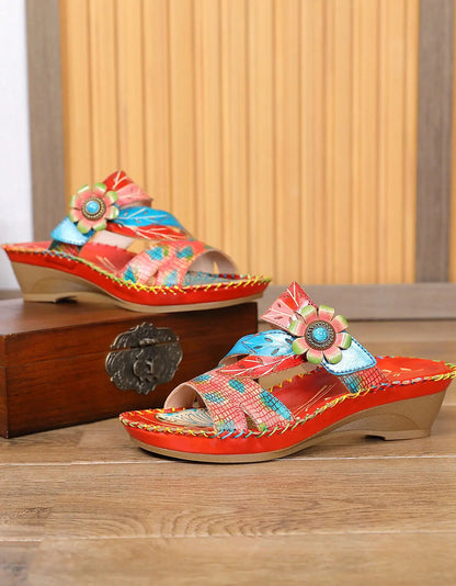 Leather Printed Chinese Style Oriental Slippers Ada Fashion