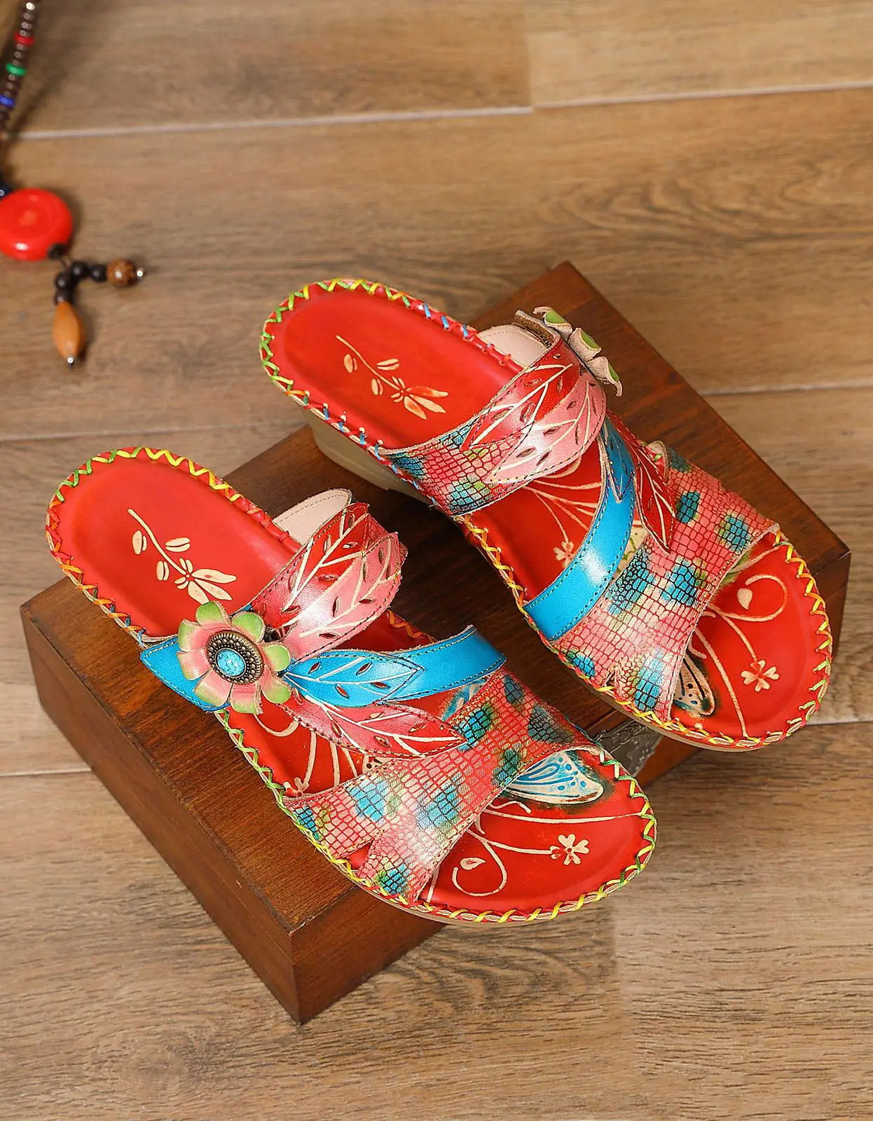 Leather Printed Chinese Style Oriental Slippers Ada Fashion