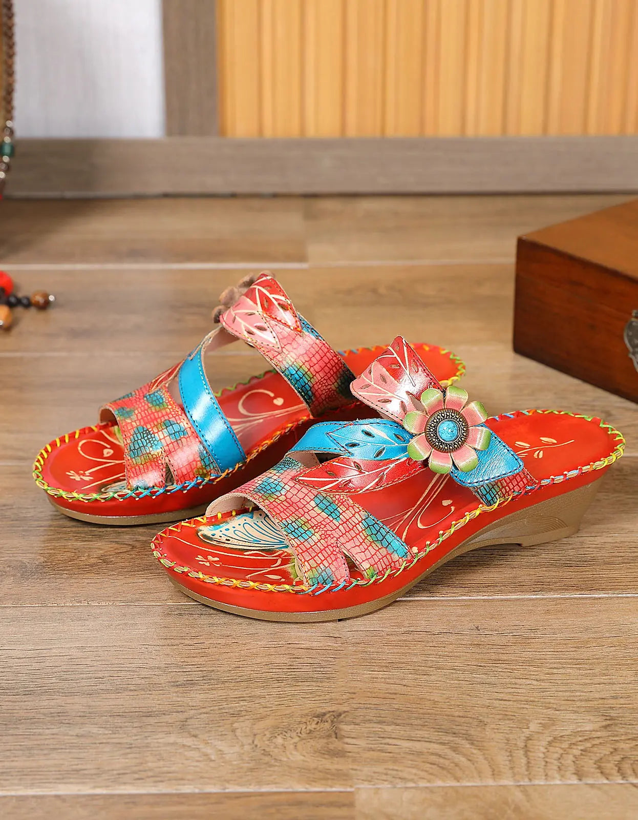 Leather Printed Chinese Style Oriental Slippers Ada Fashion