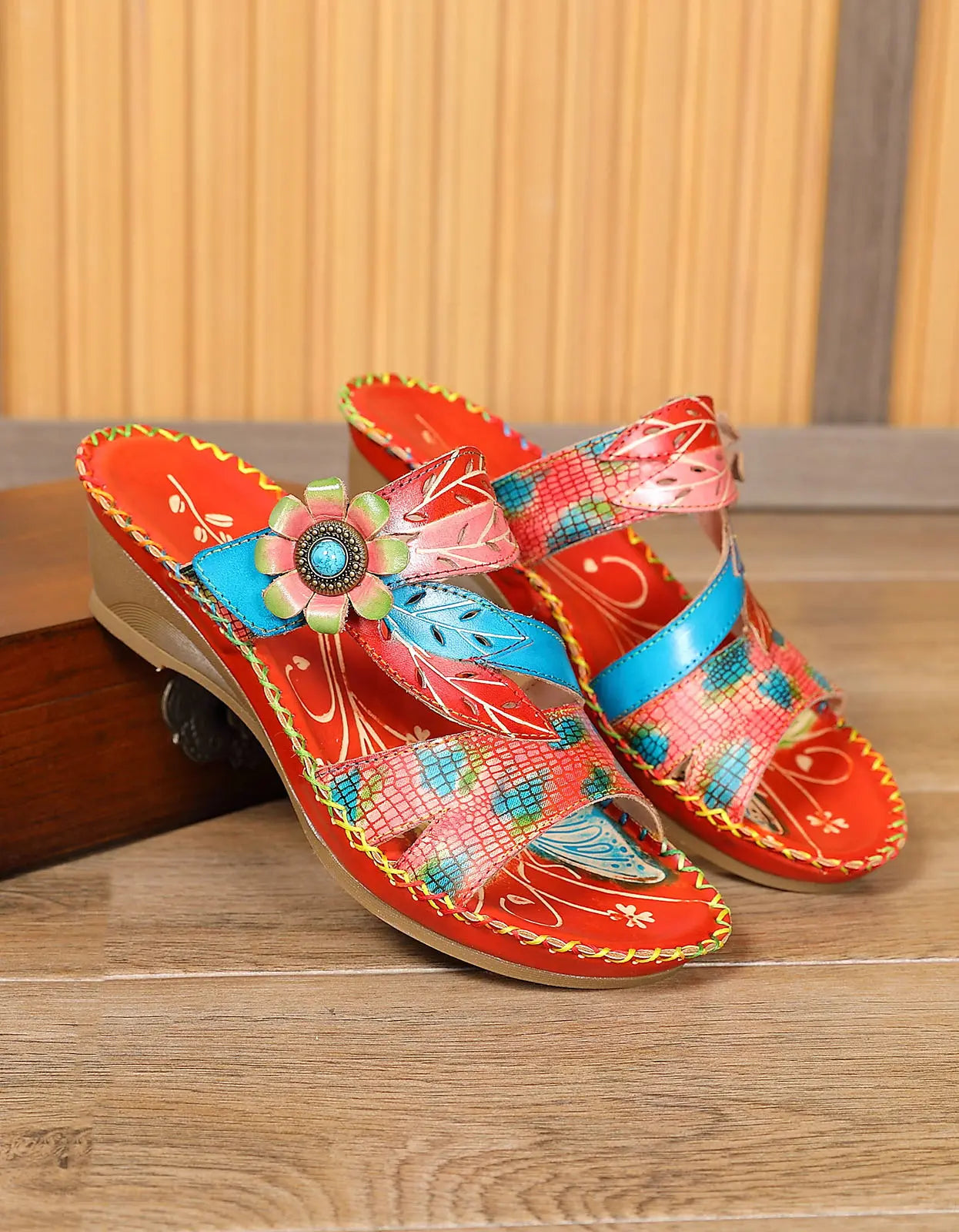 Leather Printed Chinese Style Oriental Slippers Ada Fashion