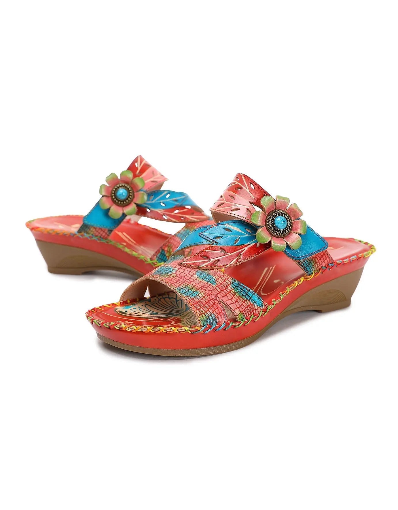 Leather Printed Chinese Style Oriental Slippers Ada Fashion