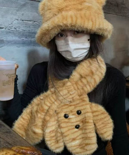 Ensemble bonnet et écharpe en fausse fourrure à imprimé léopard RB050