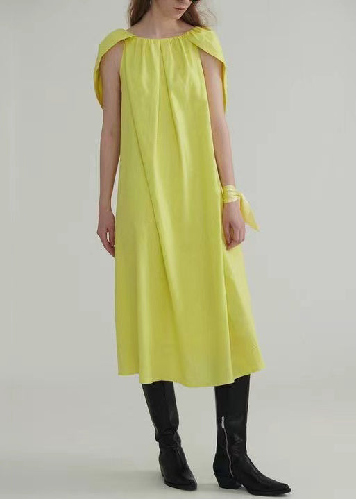 Light Green Solid Linen Dress Ruffled Short Sleeve XX067