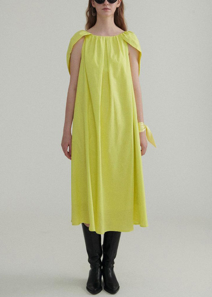 Light Green Solid Linen Dress Ruffled Short Sleeve XX067