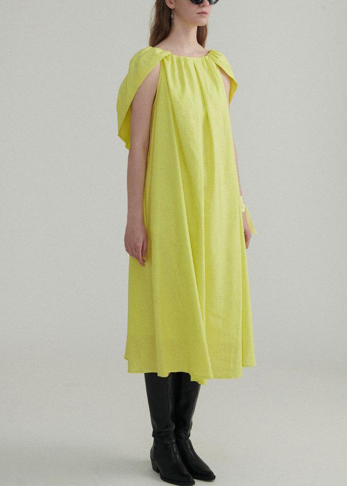 Light Green Solid Linen Dress Ruffled Short Sleeve XX067