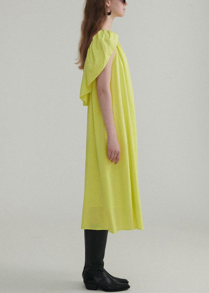 Light Green Solid Linen Dress Ruffled Short Sleeve XX067