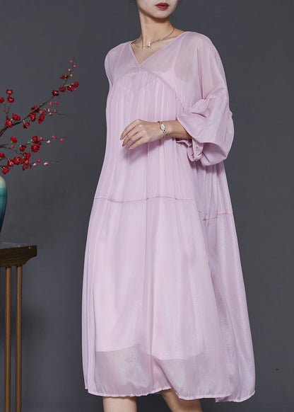 Robe en mousseline de soie violet clair, ensemble deux pièces, manches lanterne surdimensionnées SD1009