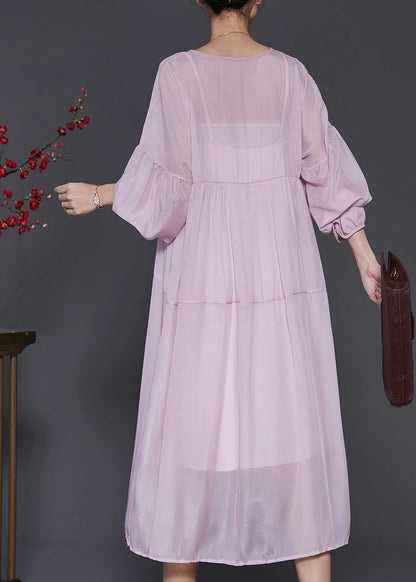 Robe en mousseline de soie violet clair, ensemble deux pièces, manches lanterne surdimensionnées SD1009