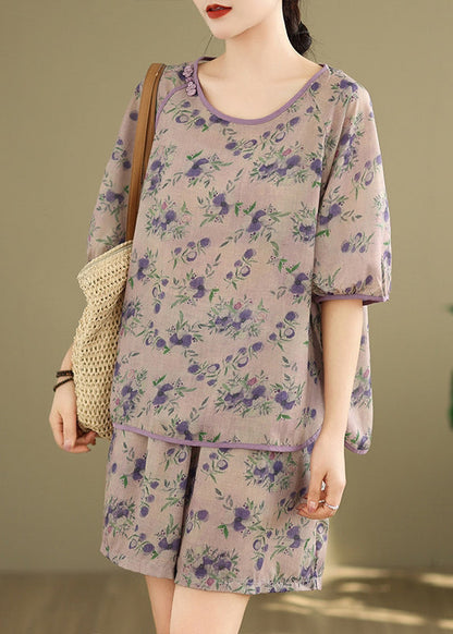 Shorts Set Licht Druck Lila Shirt Sommer Stücke Und Zwei