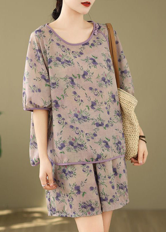 Shorts Set Licht Druck Lila Shirt Sommer Stücke Und Zwei