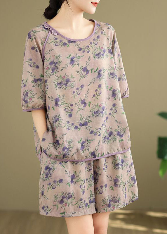 Shorts Set Licht Druck Lila Shirt Sommer Stücke Und Zwei
