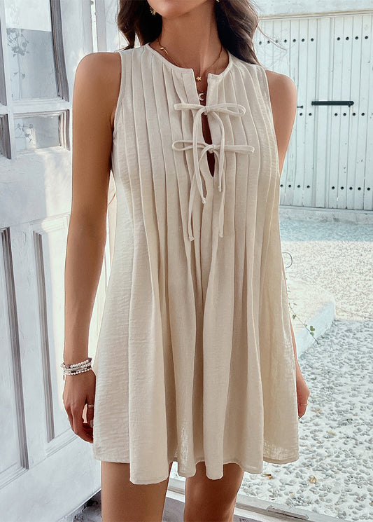 Baumwollkleid Schleife Wrinkled Mid Apricot Locker Ärmellos