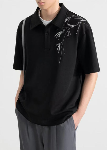 Lose Baumwolle Herren Apricot Shirt Polo Button Print Sommer