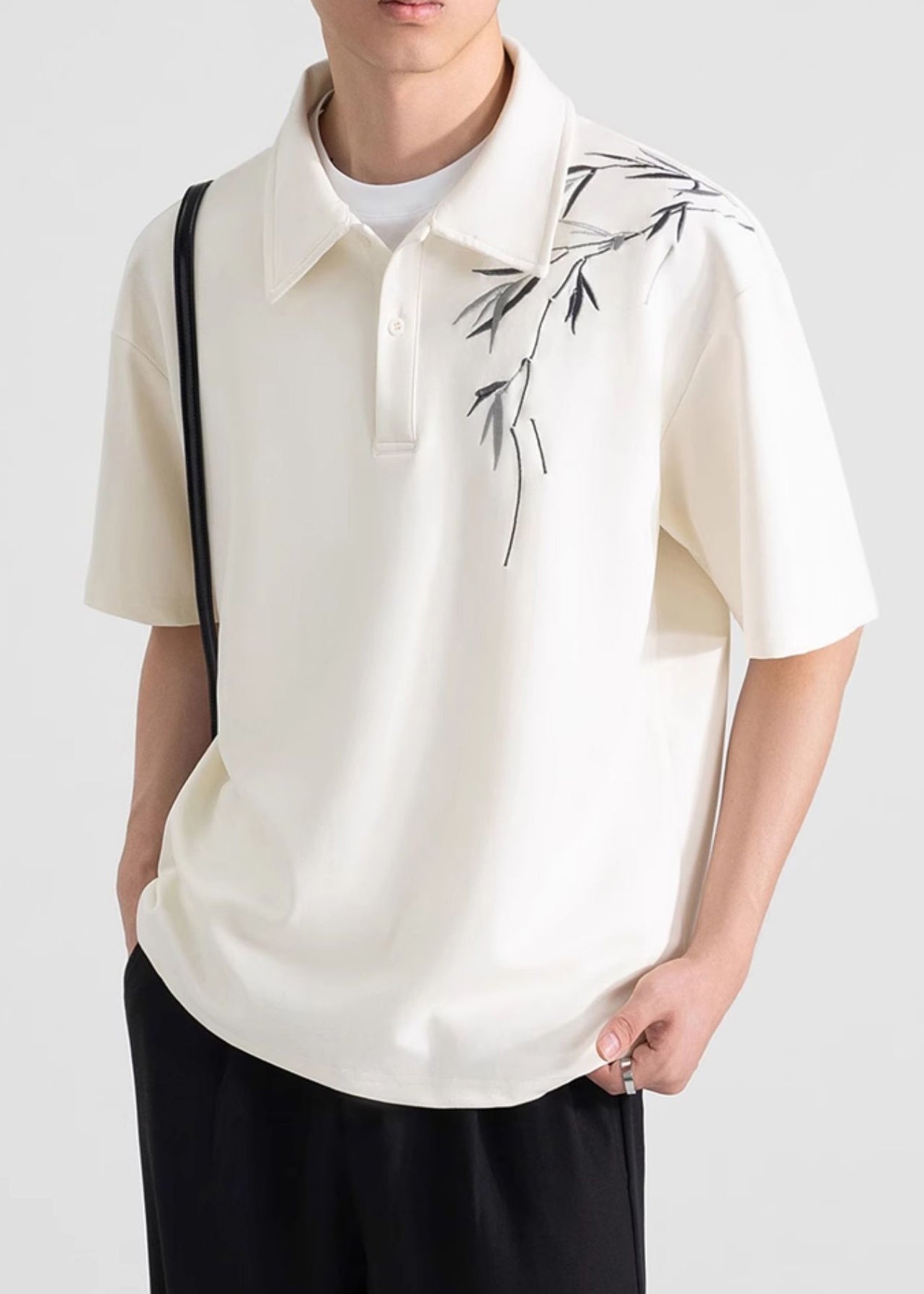 Lose Baumwolle Herren Apricot Shirt Polo Button Print Sommer