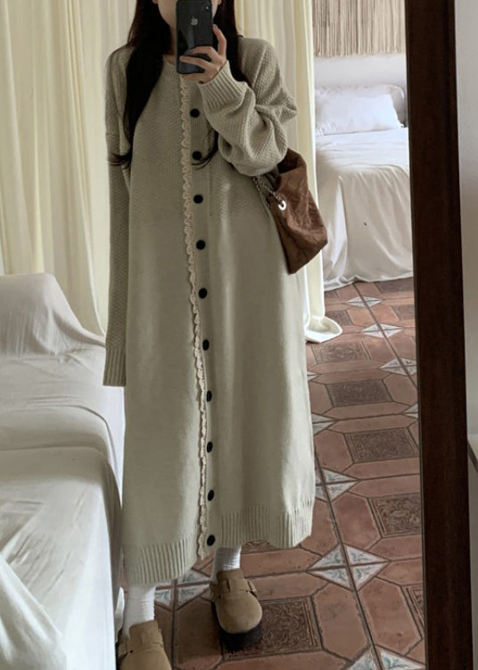 Robe ample en tricot patchwork à col rond et boutons en dentelle, couleur abricot, printemps YY016