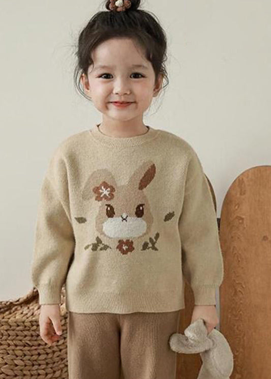 Pull en tricot de coton à col rond pour enfants, ample, imprimé abricot, hiver WL037