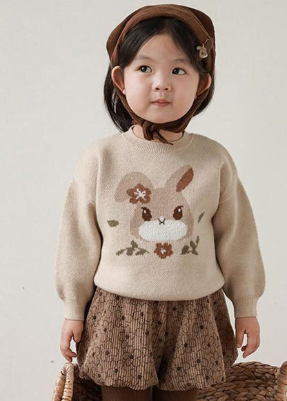 Pull en tricot de coton à col rond pour enfants, ample, imprimé abricot, hiver WL037