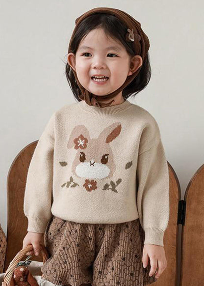 Pull en tricot de coton à col rond pour enfants, ample, imprimé abricot, hiver WL037