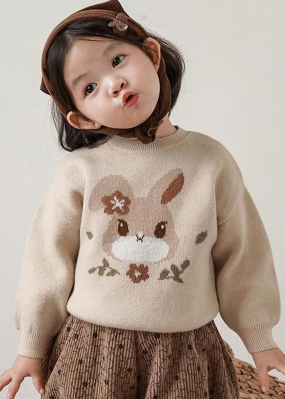 Pull en tricot de coton à col rond pour enfants, ample, imprimé abricot, hiver WL037