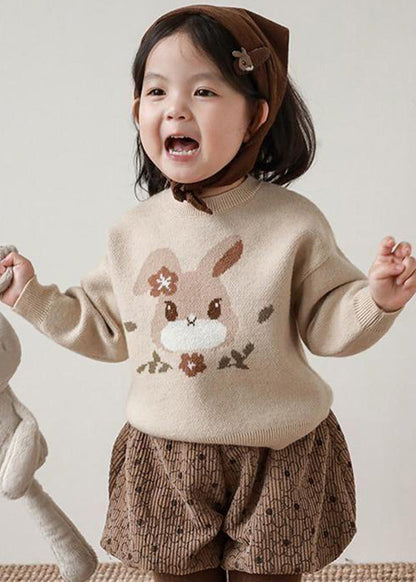 Pull en tricot de coton à col rond pour enfants, ample, imprimé abricot, hiver WL037