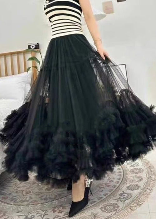 Loose Apricot Ruffled Elastic Waist Tulle Skirts Summer Ada Fashion