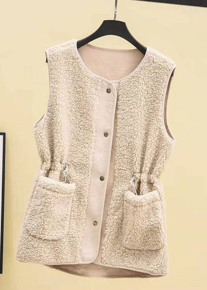 Gilet d'hiver en fausse fourrure avec cordon de serrage abricot QD005