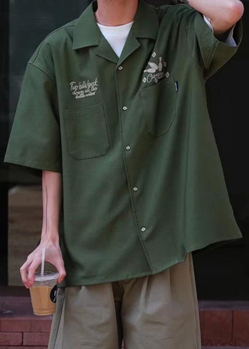 Hemden Armee Halbarm Grün Eis Männer Taschen Lose Druck Seide