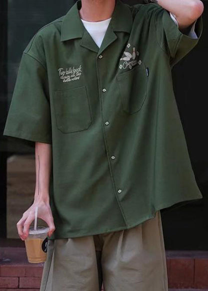 Hemden Armee Halbarm Grün Eis Männer Taschen Lose Druck Seide