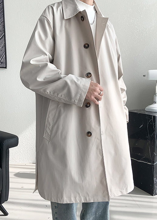 Manteau ample beige en coton pour homme, poches boutonnées, ouverture latérale, printemps YQ008