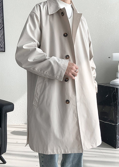Manteau ample beige en coton pour homme, poches boutonnées, ouverture latérale, printemps YQ008