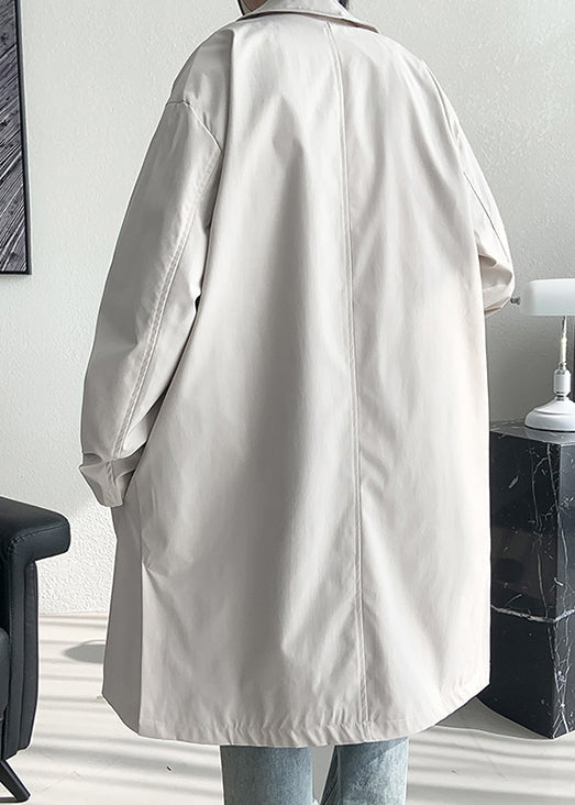 Manteau ample beige en coton pour homme, poches boutonnées, ouverture latérale, printemps YQ008