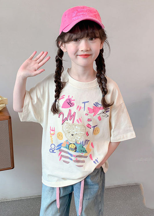 Lose Beige O-Ausschnitt Print Kinder T Shirts Sommer SS1012