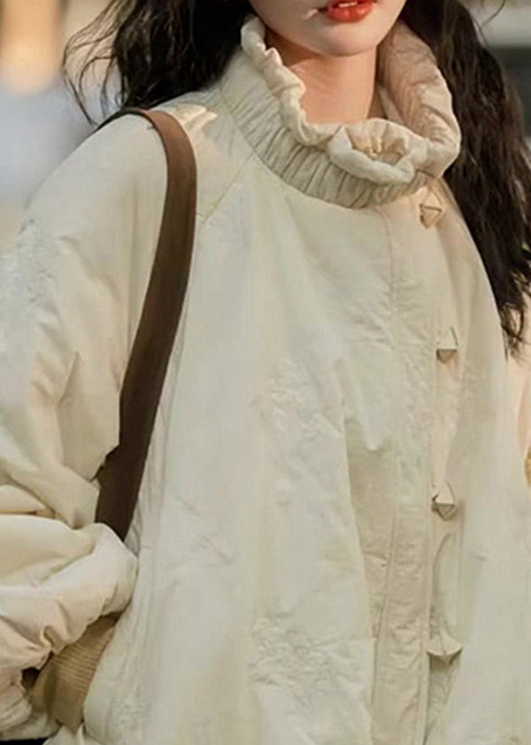 Manteau ample beige à poches à volants et manches lanternes en coton fin YZ023