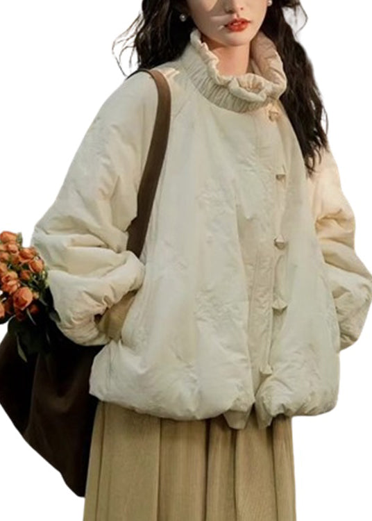 Manteau ample beige à poches à volants et manches lanternes en coton fin YZ023