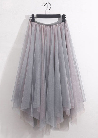 Loose Black Asymmetrical High Waist Tulle Skirt Summer Ada Fashion