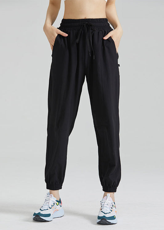 Pantalon ample à nouer à la taille élastique, lanterne de yoga noire