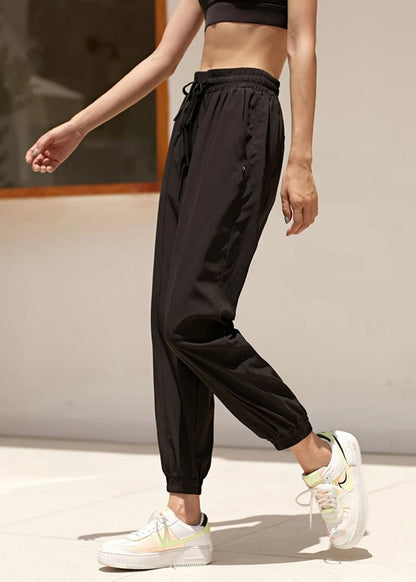 Pantalon ample à nouer à la taille élastique, lanterne de yoga noire
