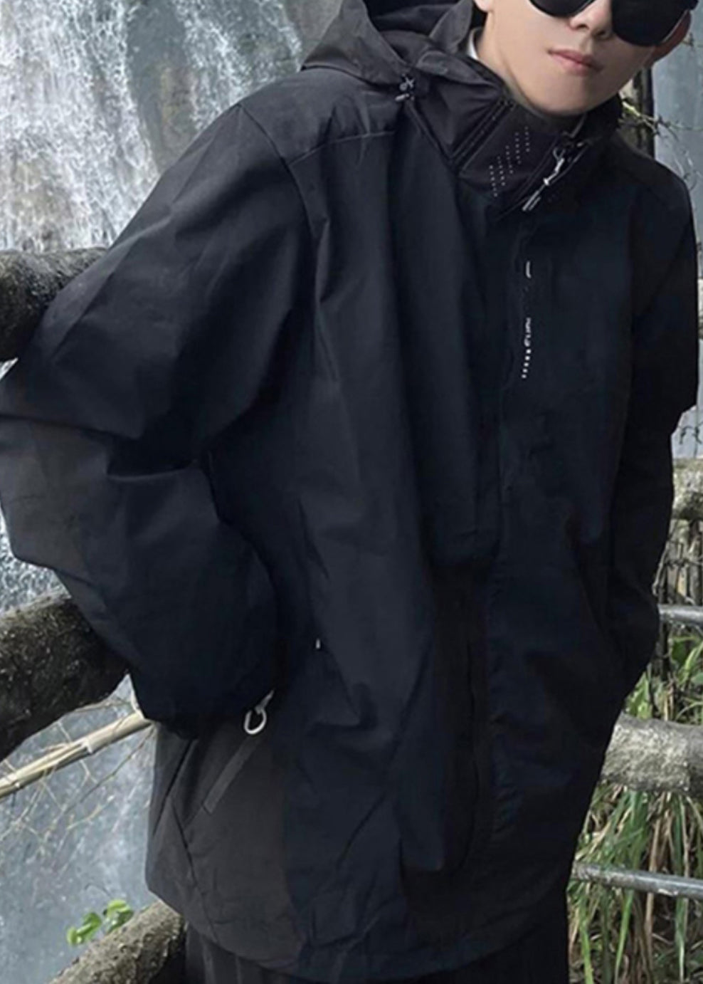 Manteau de printemps ample à capuche en coton noir pour homme