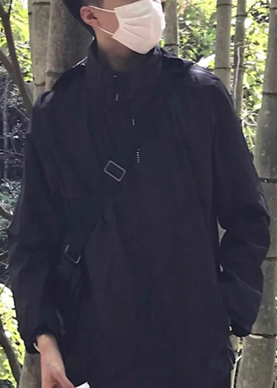 Manteau de printemps ample à capuche en coton noir pour homme